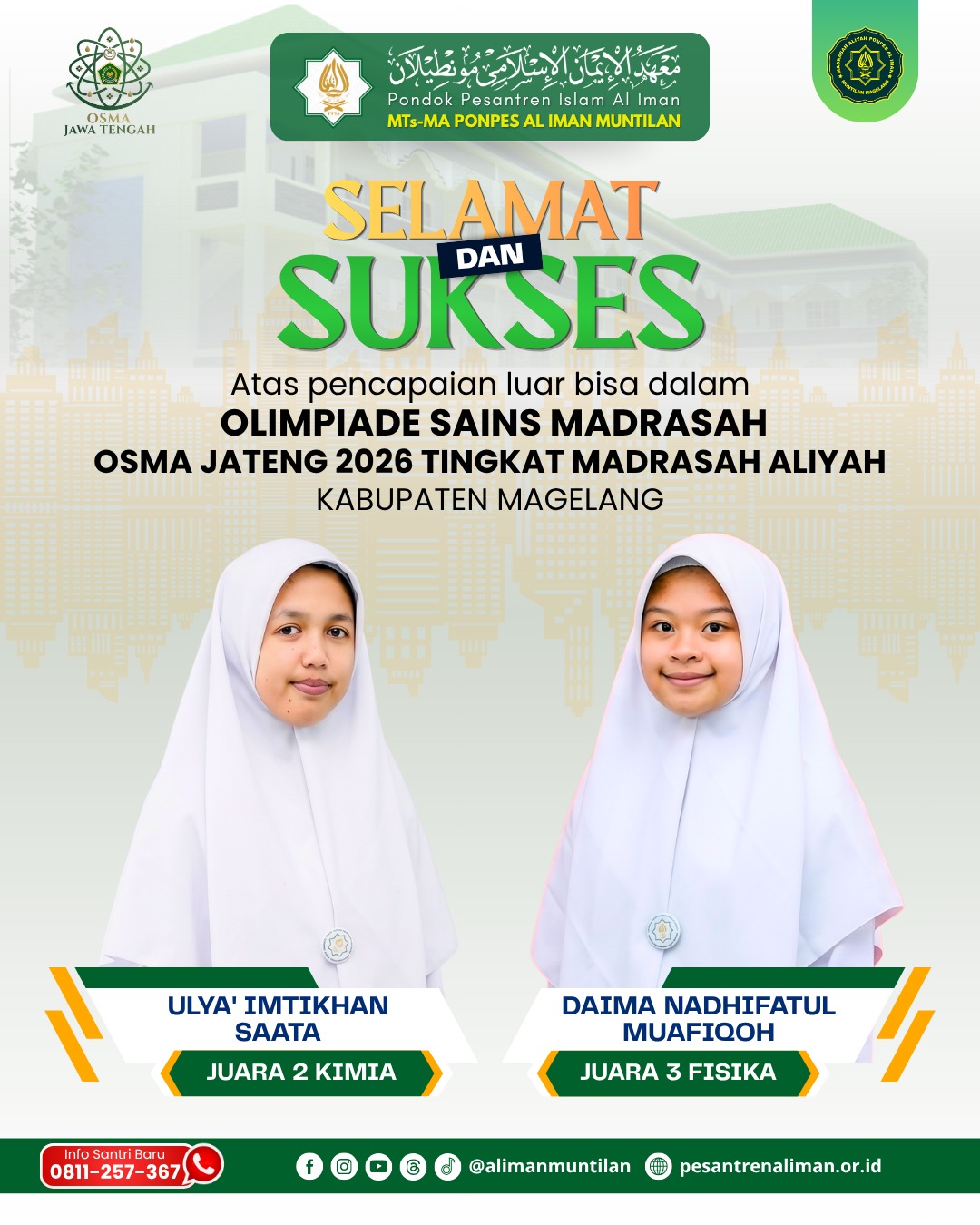 Santri Al Iman Muntilan Berprestasi di OSMA Jateng 2026 Magelang