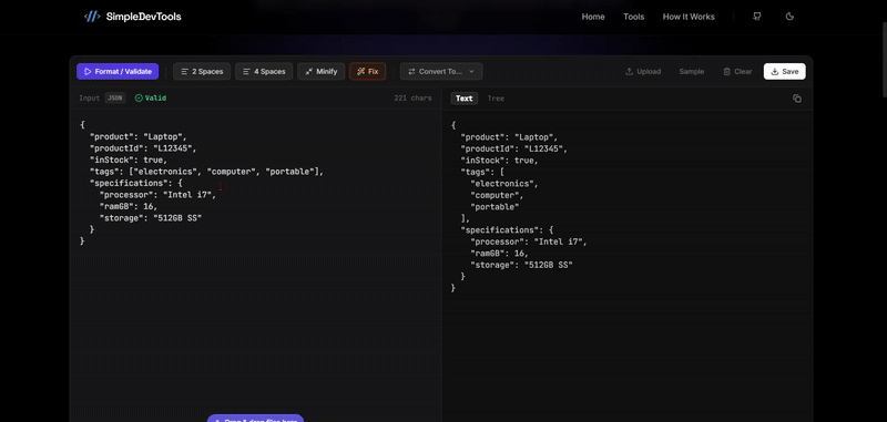 The Magic Fix feature repairing invalid JSON