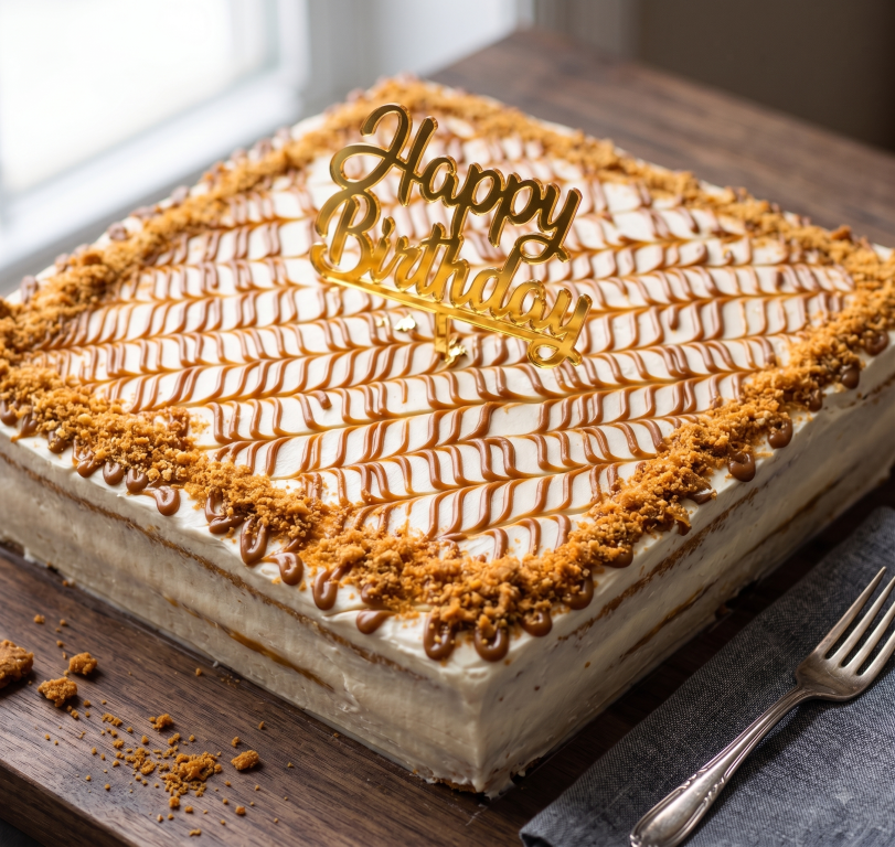 Lotus Biscoff Caramel Feathered Cake