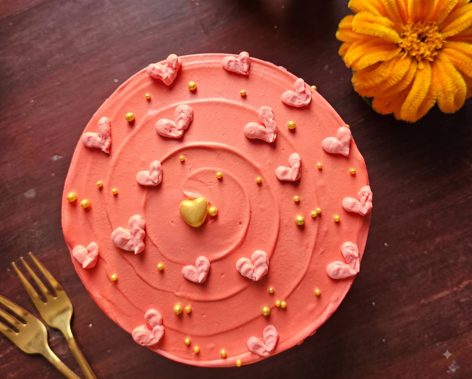 Golden Heart Blush Swirl Cake