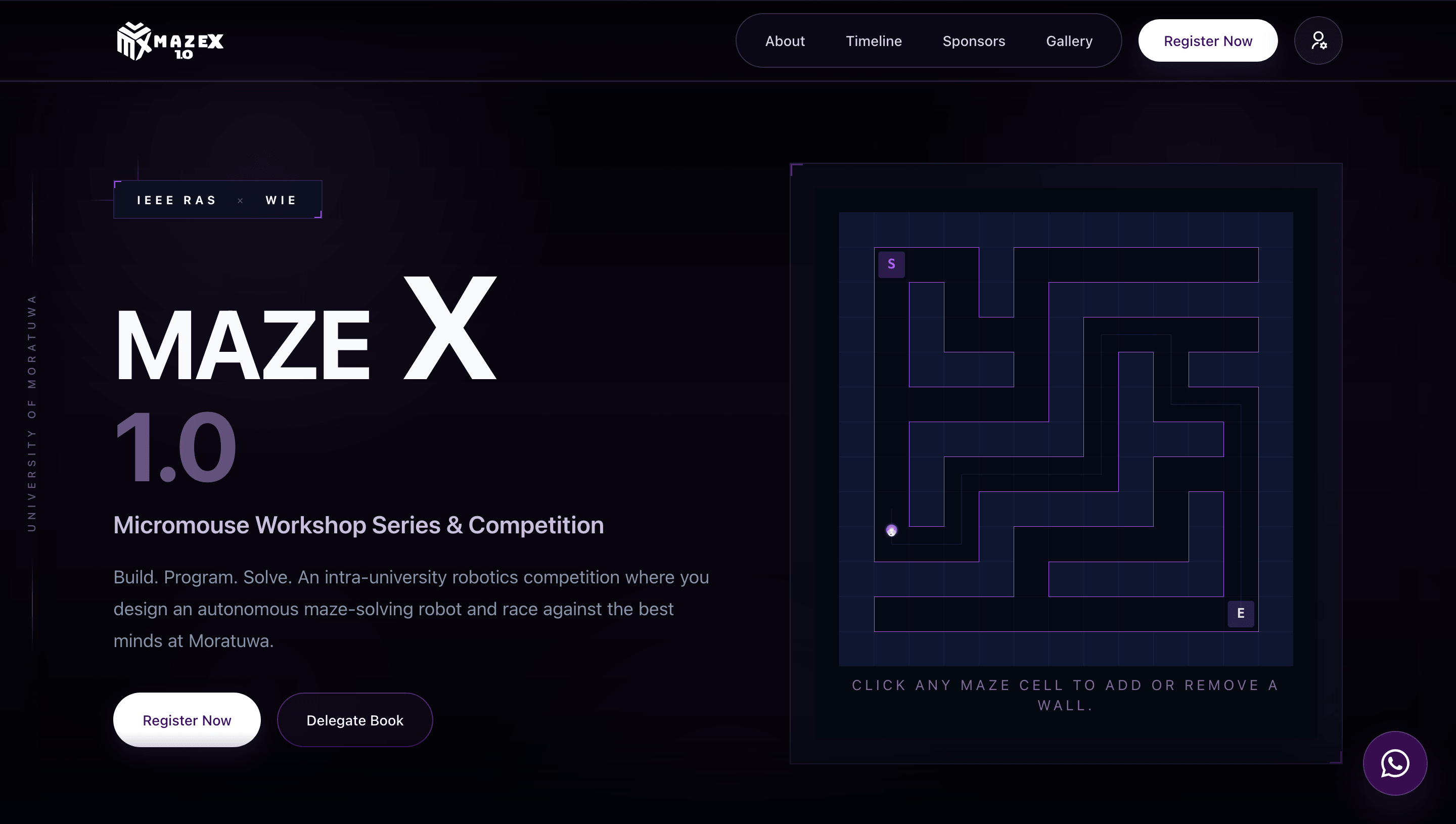 MazeX 1.0 homepage with interactive maze grid